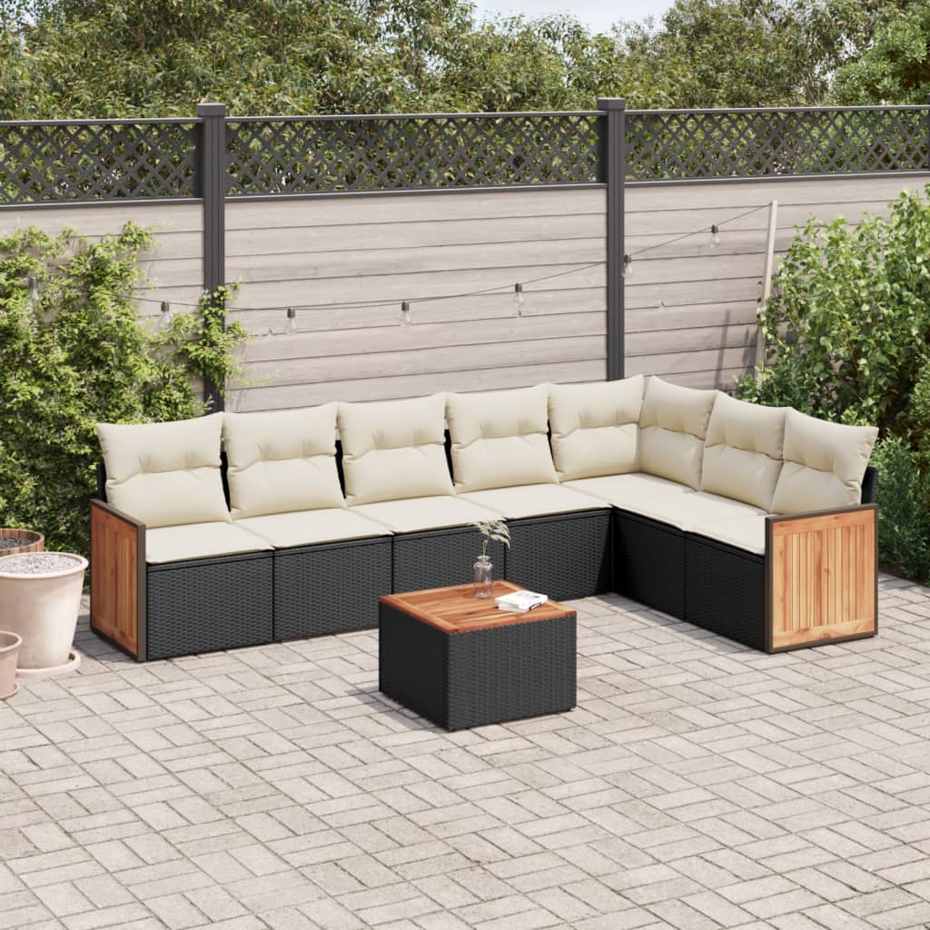 Set mobilier de grădină cu perne, 8 piese, negru, poliratan GartenMobel Dekor