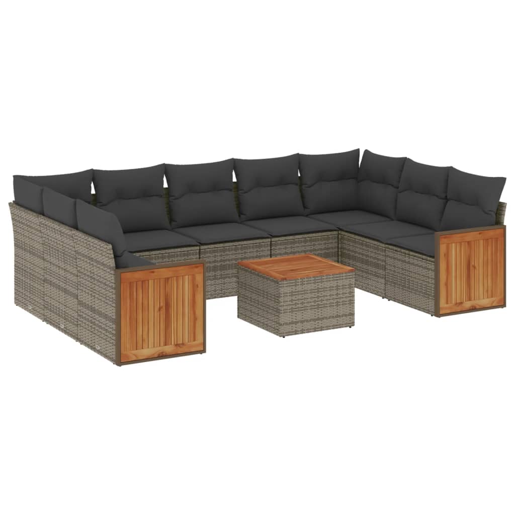 Set mobilier de grădină cu perne, 10 piese, gri, poliratan GartenMobel Dekor