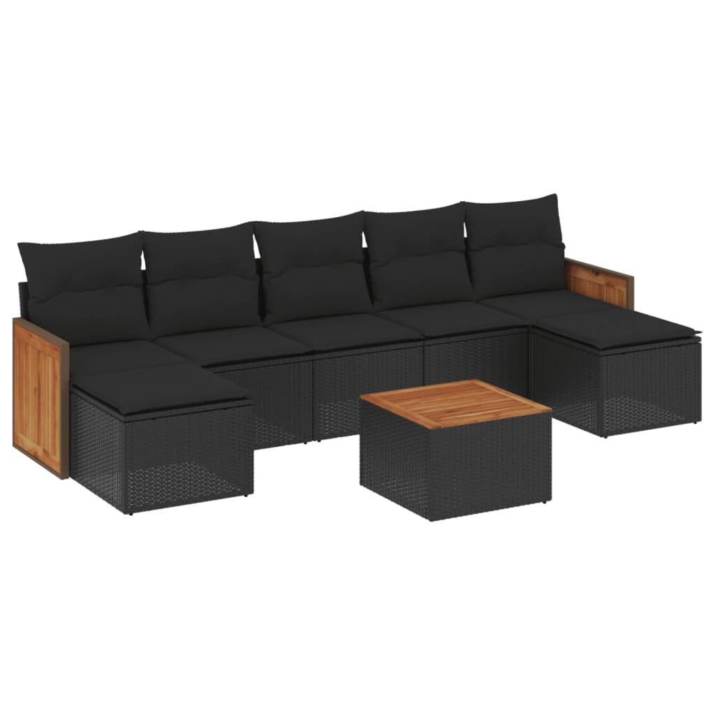 Set mobilier de grădină cu perne, 8 piese, negru, poliratan GartenMobel Dekor