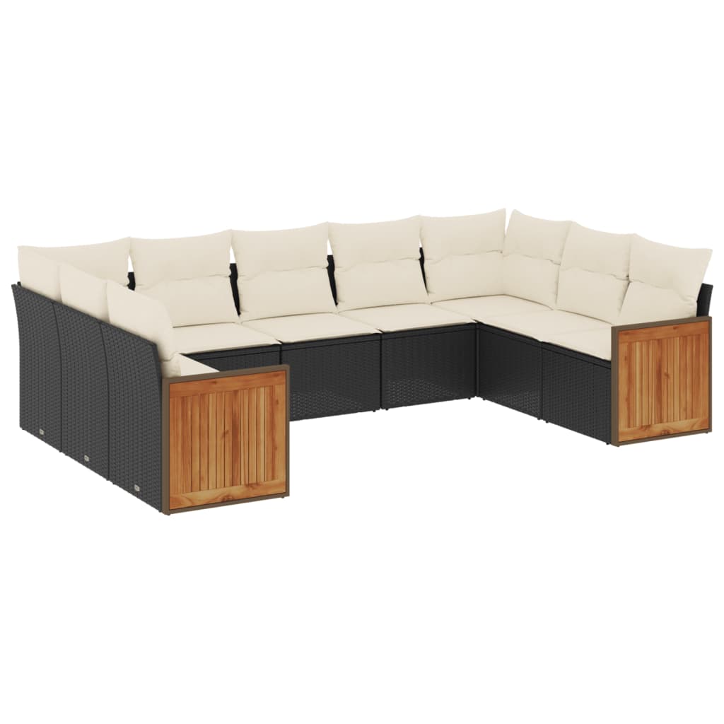 Set mobilier de grădină cu perne, 9 piese, negru, poliratan GartenMobel Dekor