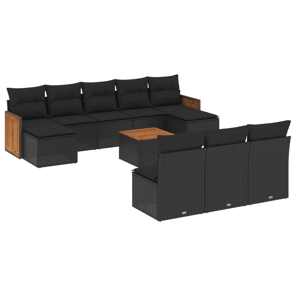 Set canapele de grădină cu perne, 11 piese, negru, poliratan GartenMobel Dekor