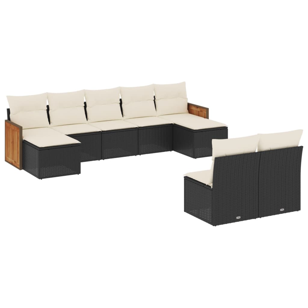 Set mobilier de grădină cu perne, 9 piese, negru, poliratan GartenMobel Dekor