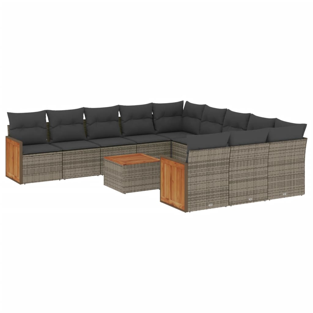 Set canapea de grădină cu perne, 12 piese, gri, poliratan GartenMobel Dekor