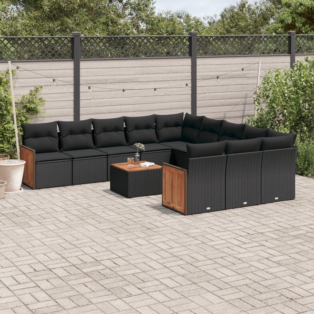 Set canapele de grădină, 12 piese, cu perne, negru, poliratan GartenMobel Dekor
