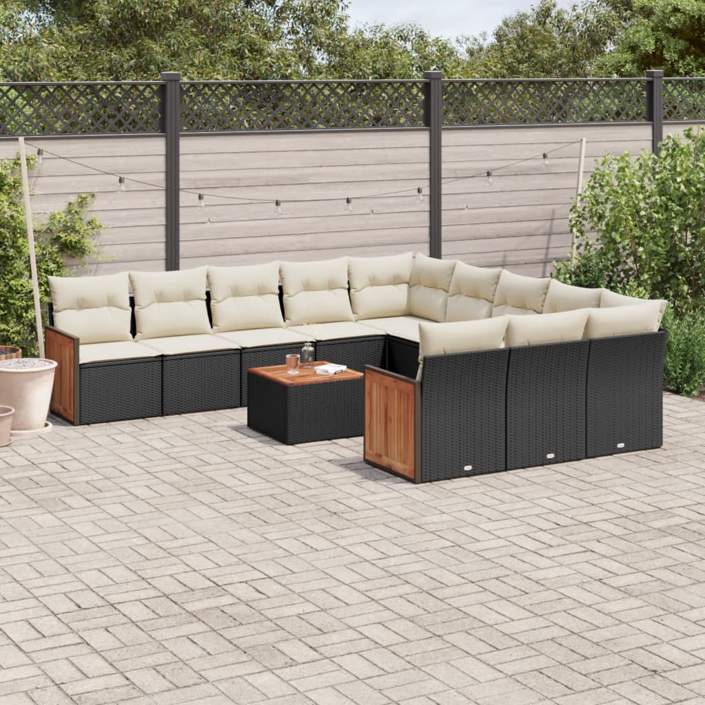 Set canapele de grădină, 12 piese, cu perne, negru, poliratan GartenMobel Dekor