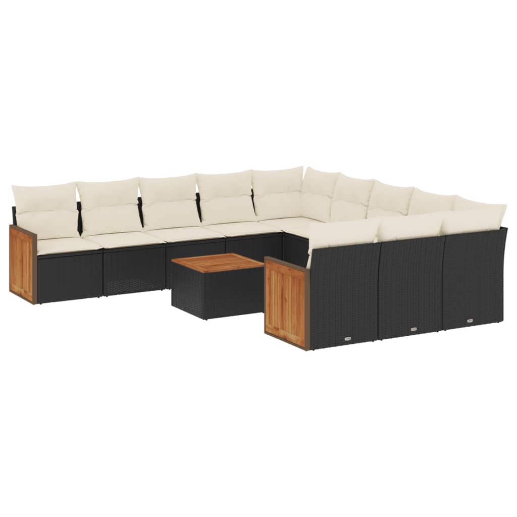 Set canapele de grădină, 12 piese, cu perne, negru, poliratan GartenMobel Dekor