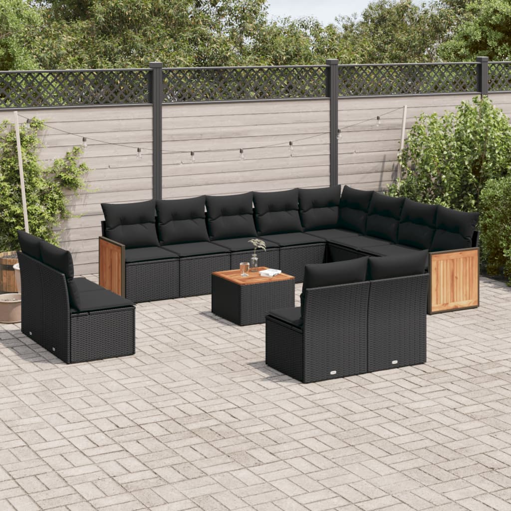 Set mobilier de grădină cu perne, 13 piese, negru, poliratan GartenMobel Dekor