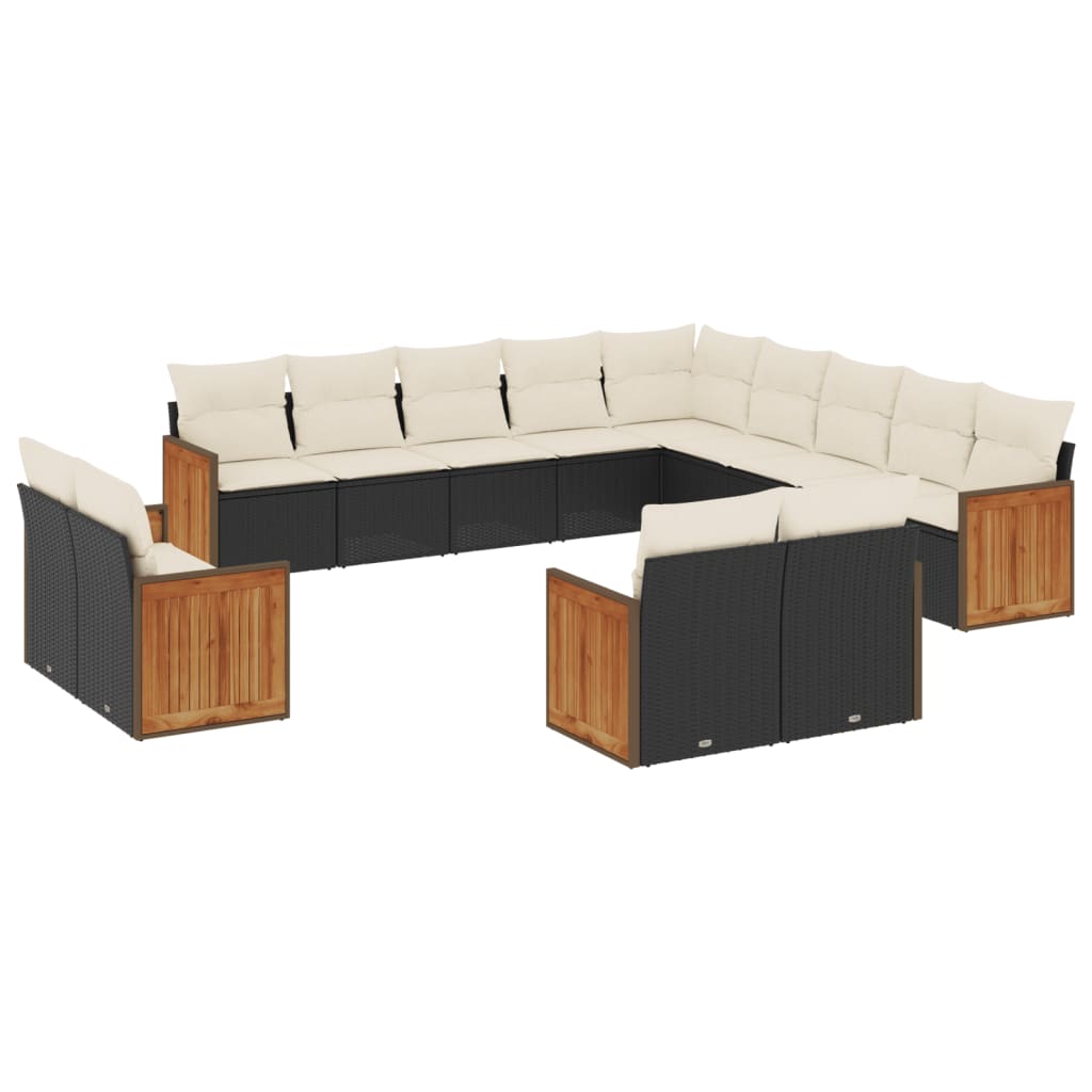 Set mobilier de grădină cu perne, 13 piese, negru, poliratan GartenMobel Dekor