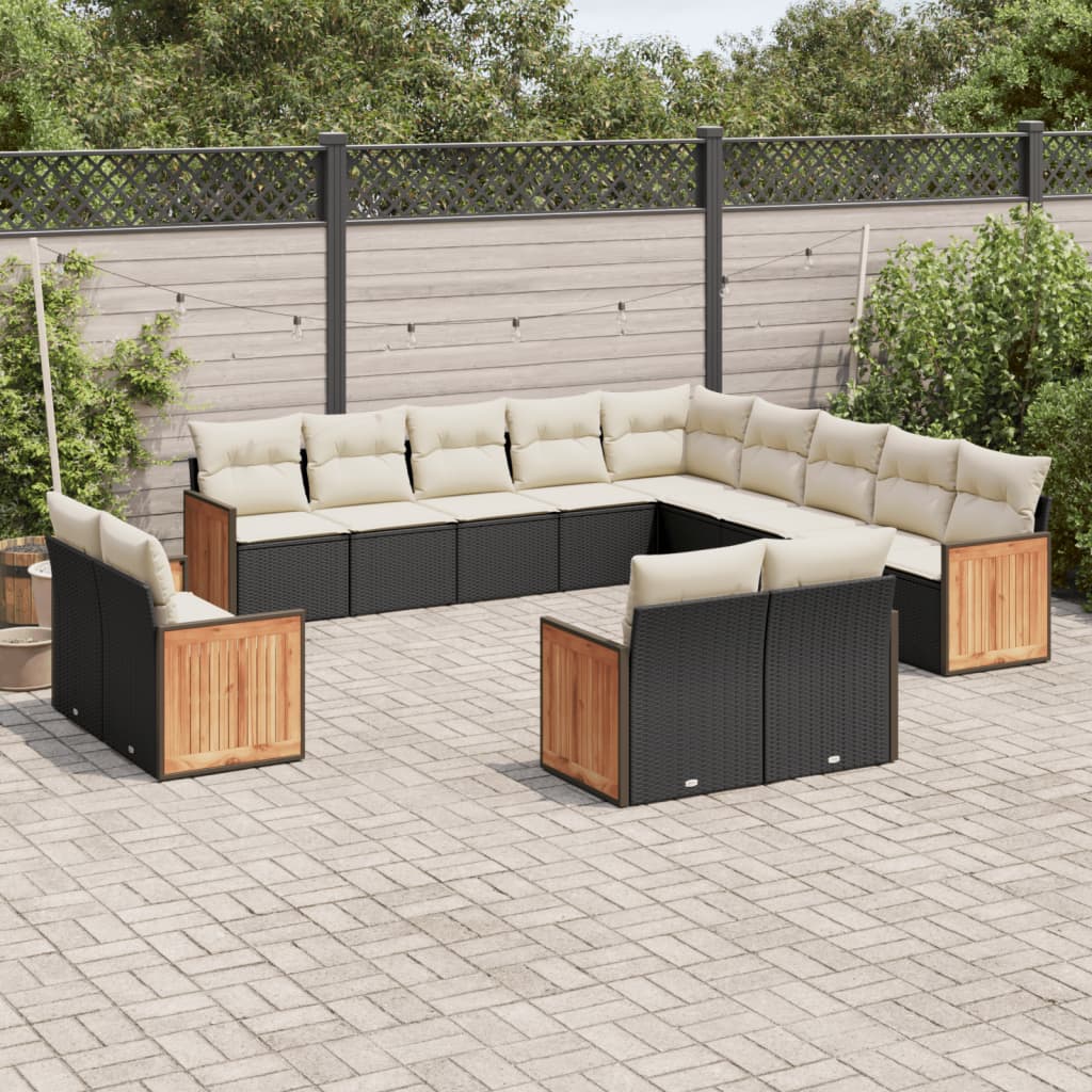 Set mobilier de grădină cu perne, 13 piese, negru, poliratan GartenMobel Dekor