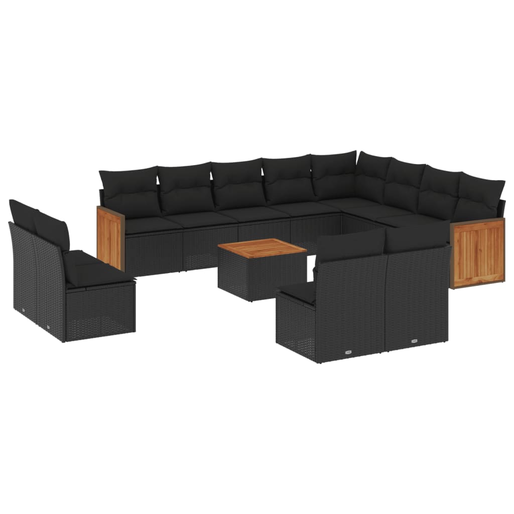Set mobilier de grădină cu perne, 13 piese, negru, poliratan GartenMobel Dekor