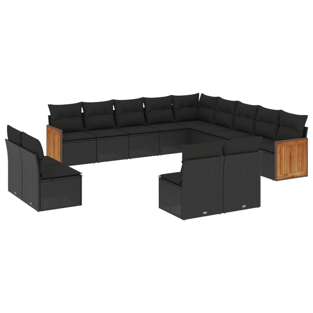 Set mobilier de grădină cu perne, 13 piese, negru, poliratan GartenMobel Dekor