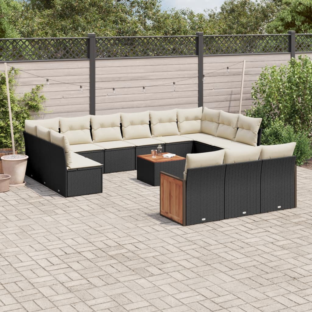 Set mobilier de grădină cu perne, 14 piese, negru, poliratan GartenMobel Dekor