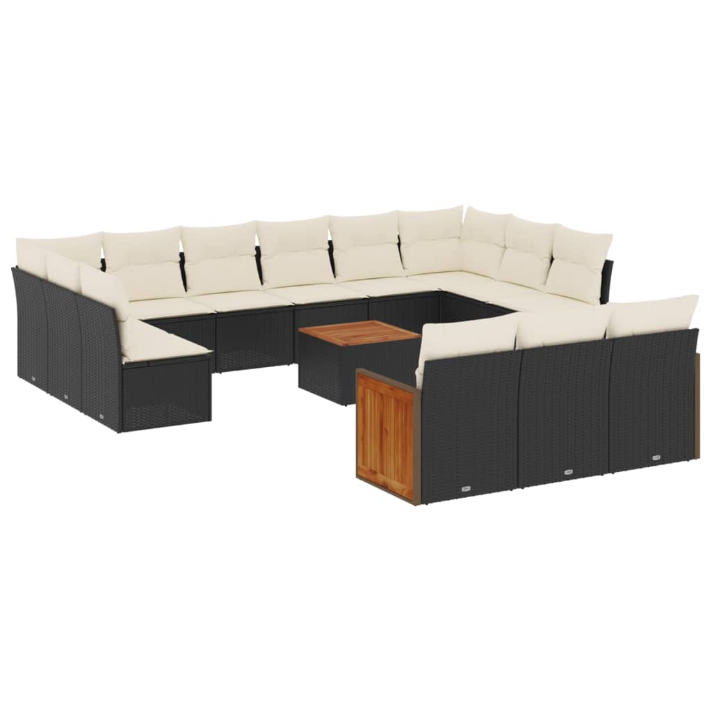 Set mobilier de grădină cu perne, 14 piese, negru, poliratan GartenMobel Dekor