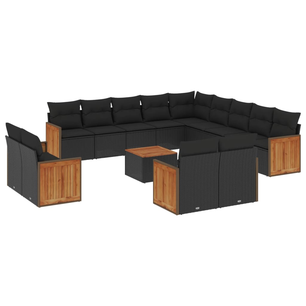 Set mobilier de grădină cu perne, 14 piese, negru, poliratan GartenMobel Dekor