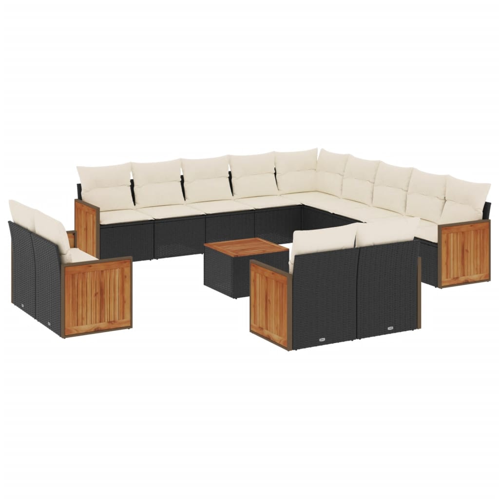 Set mobilier de grădină cu perne, 14 piese, negru, poliratan GartenMobel Dekor