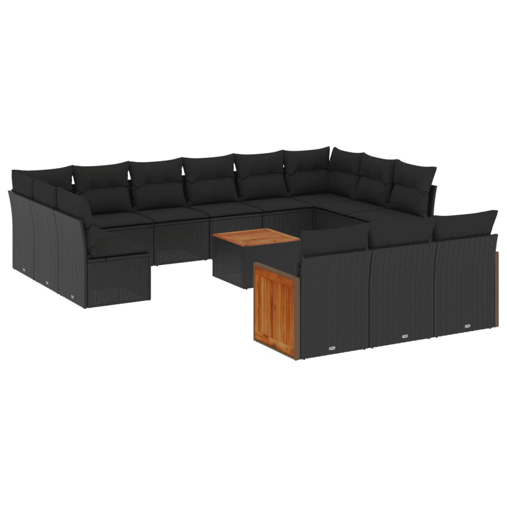 Set mobilier de grădină cu perne, 14 piese, negru, poliratan GartenMobel Dekor