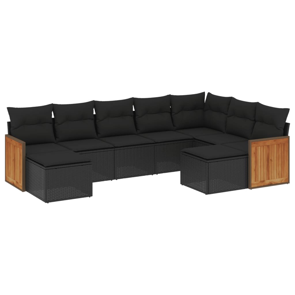 Set mobilier de grădină cu perne, 9 piese, negru, poliratan GartenMobel Dekor
