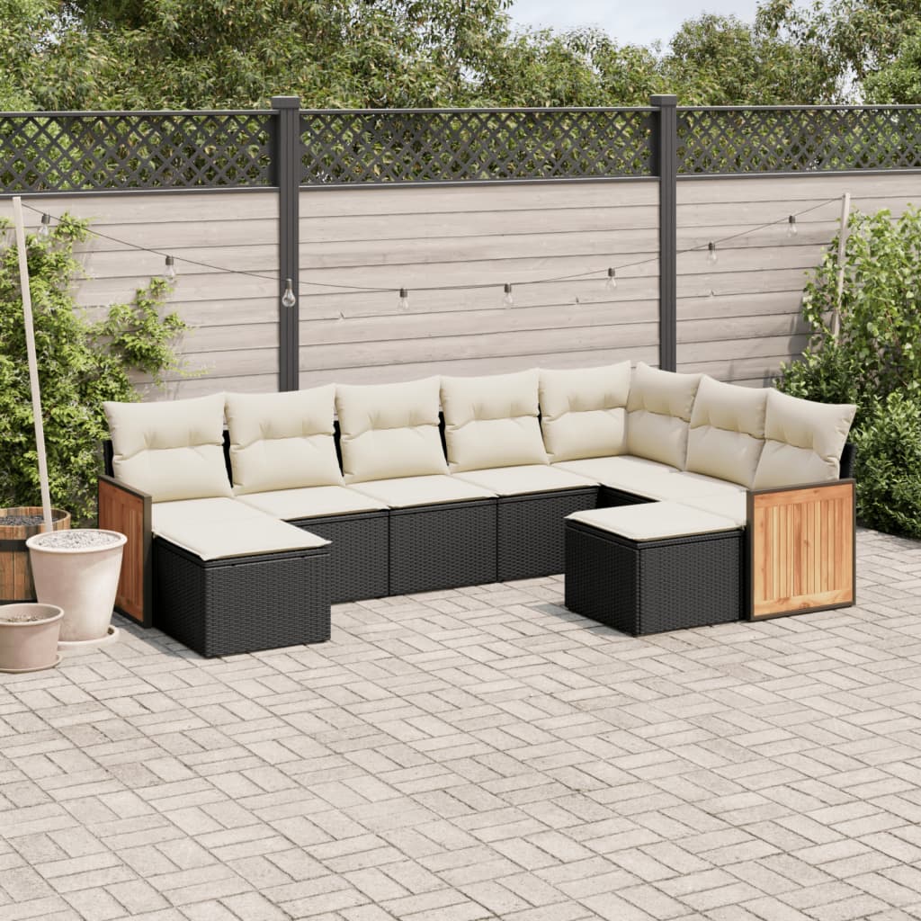Set mobilier de grădină cu perne, 9 piese, negru, poliratan GartenMobel Dekor