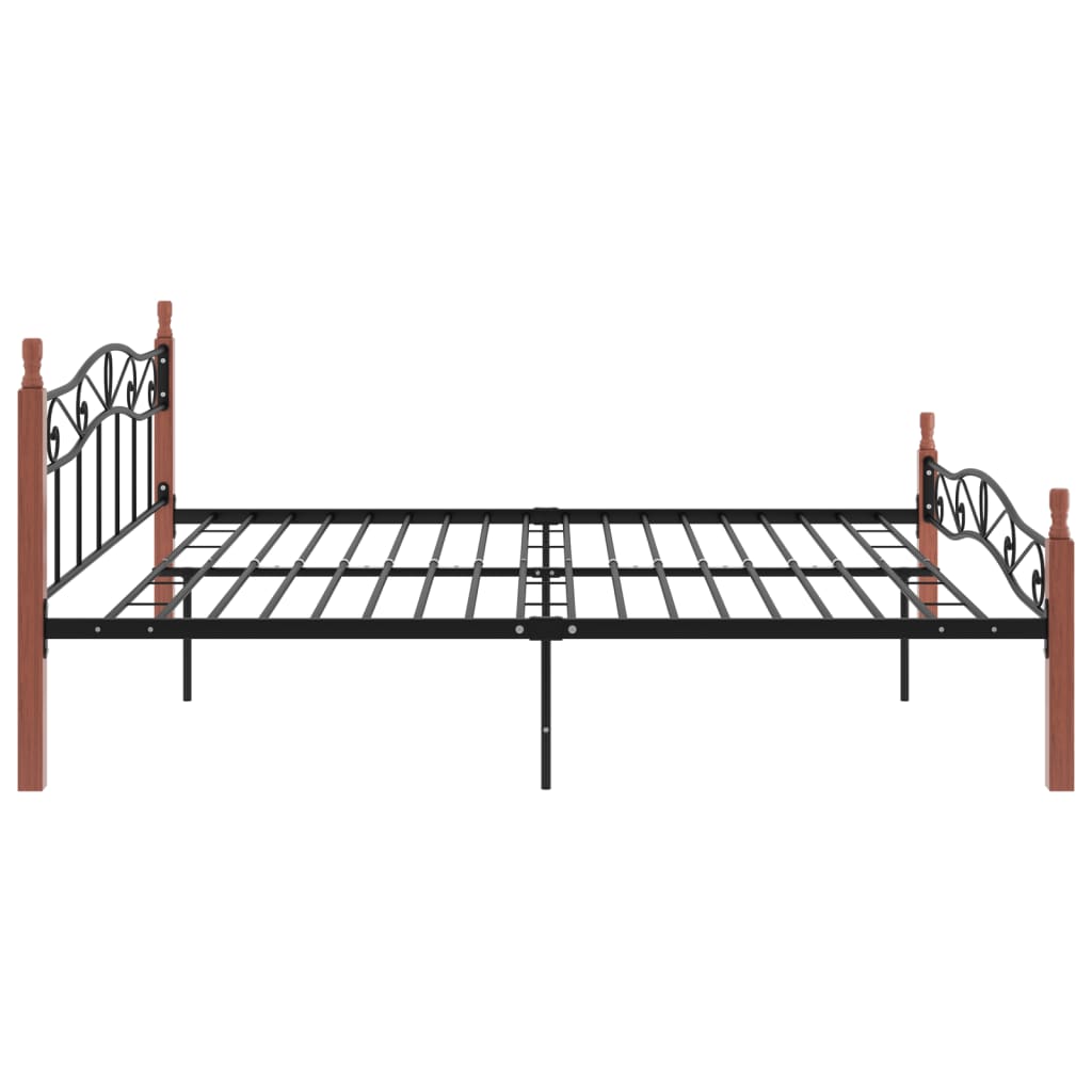 Cadru de pat, negru, 200x200 cm, metal și lemn masiv de stejar GartenMobel Dekor