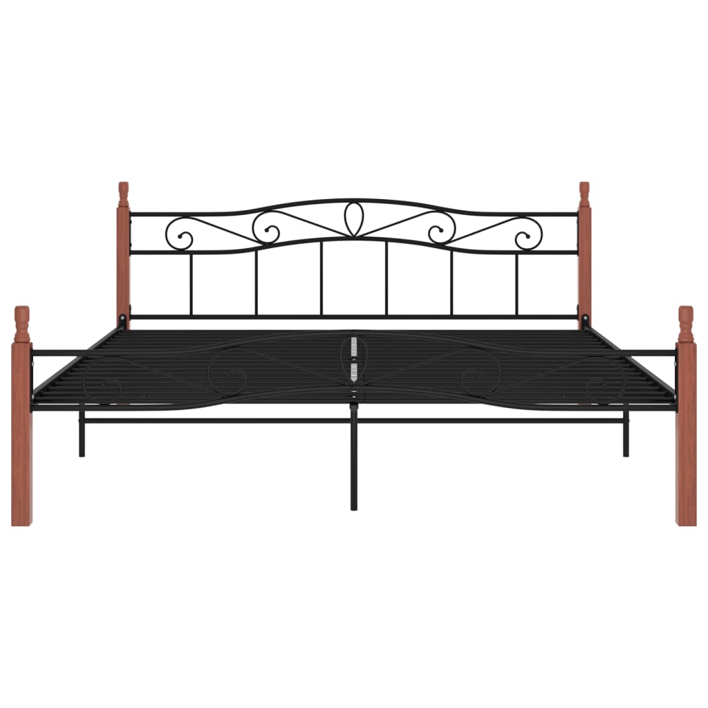 Cadru de pat, negru, 200x200 cm, metal și lemn masiv de stejar GartenMobel Dekor