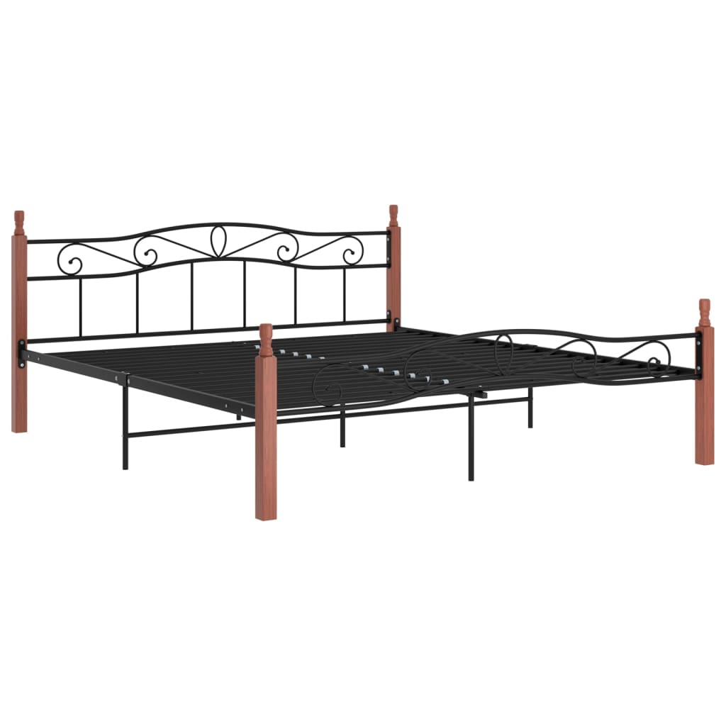 Cadru de pat, negru, 200x200 cm, metal și lemn masiv de stejar GartenMobel Dekor