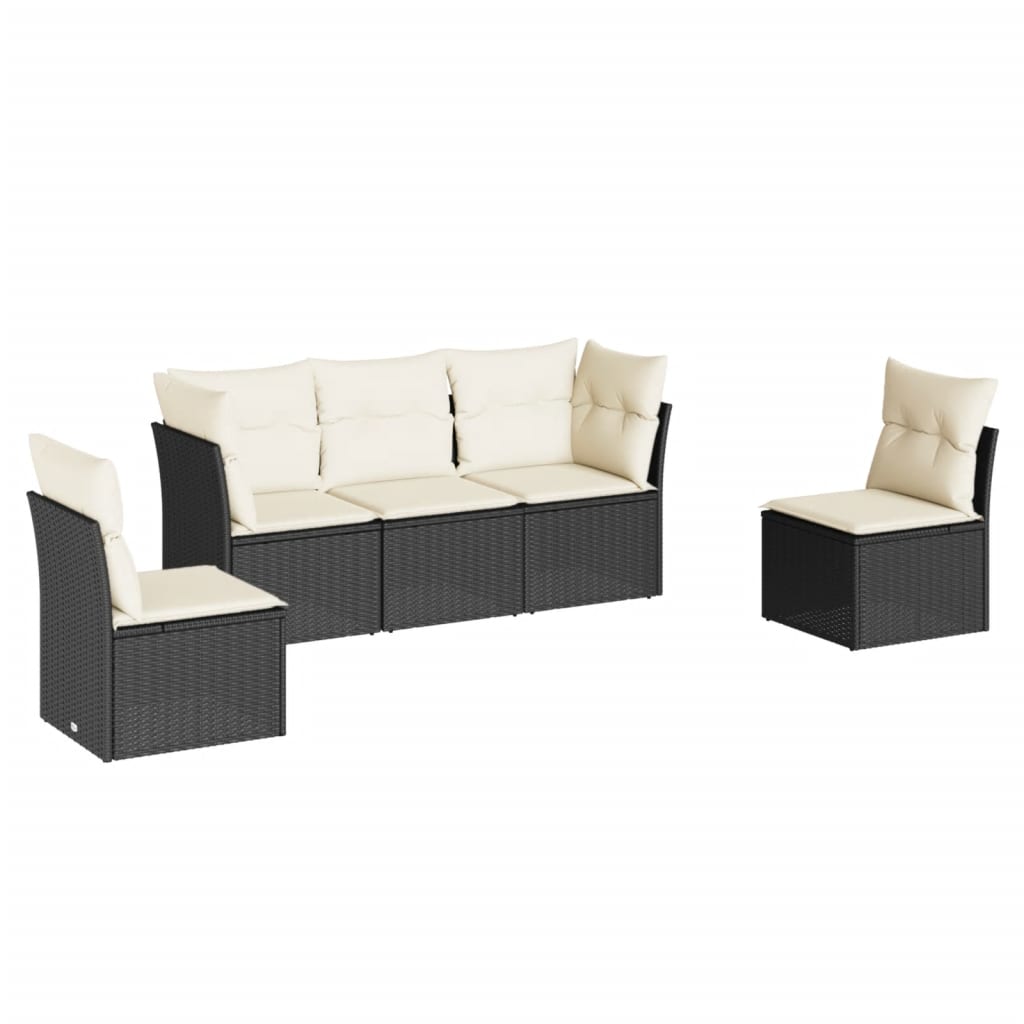 Set mobilier de grădină cu perne, 5 piese, negru, poliratan GartenMobel Dekor