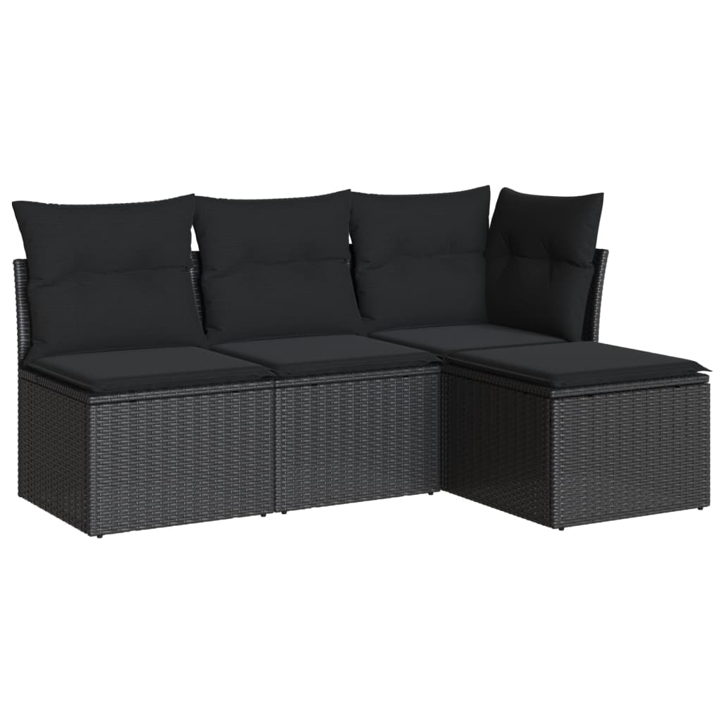 Set mobilier de grădină cu perne, 4 piese, negru, poliratan GartenMobel Dekor