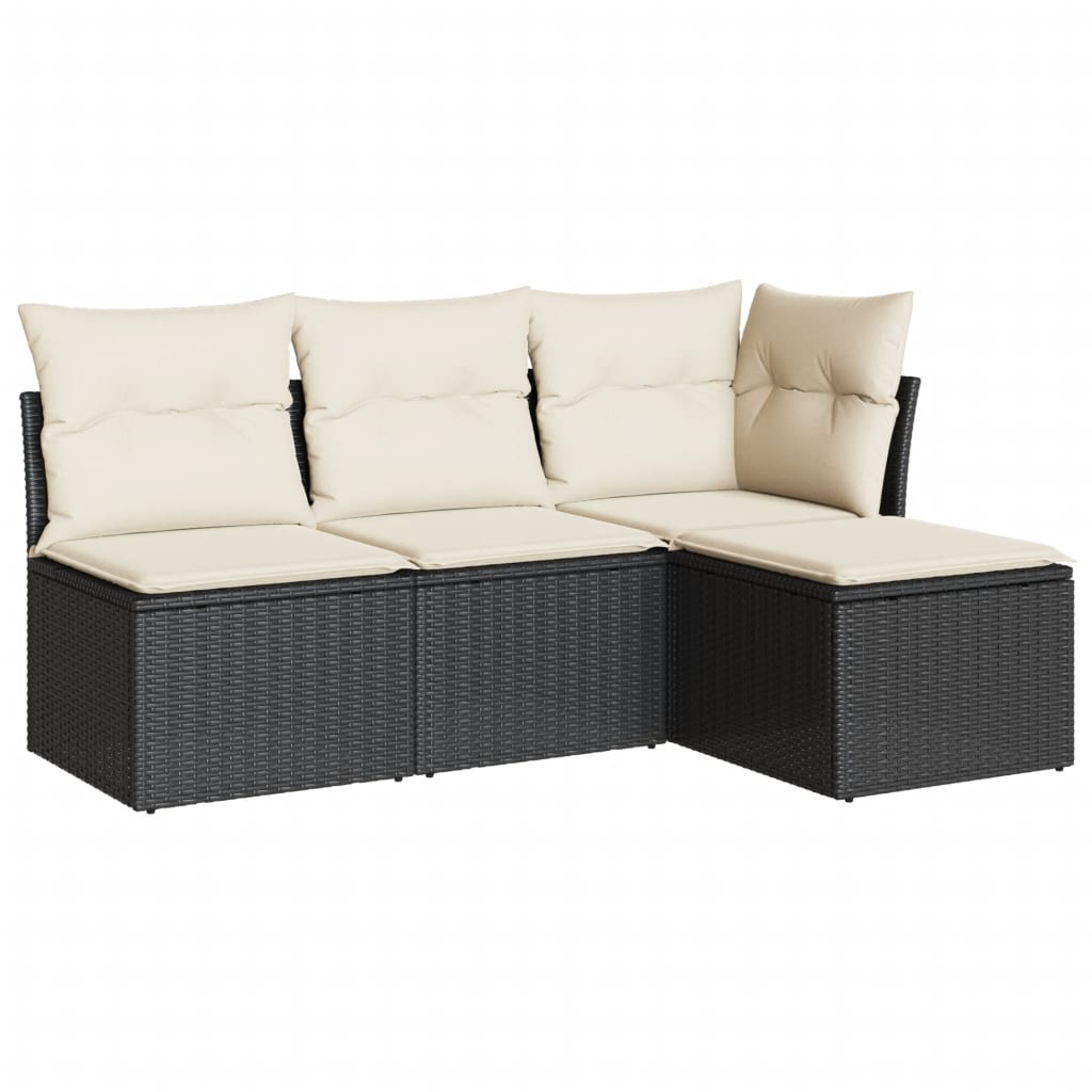 Set mobilier de grădină cu perne, 4 piese, negru, poliratan GartenMobel Dekor
