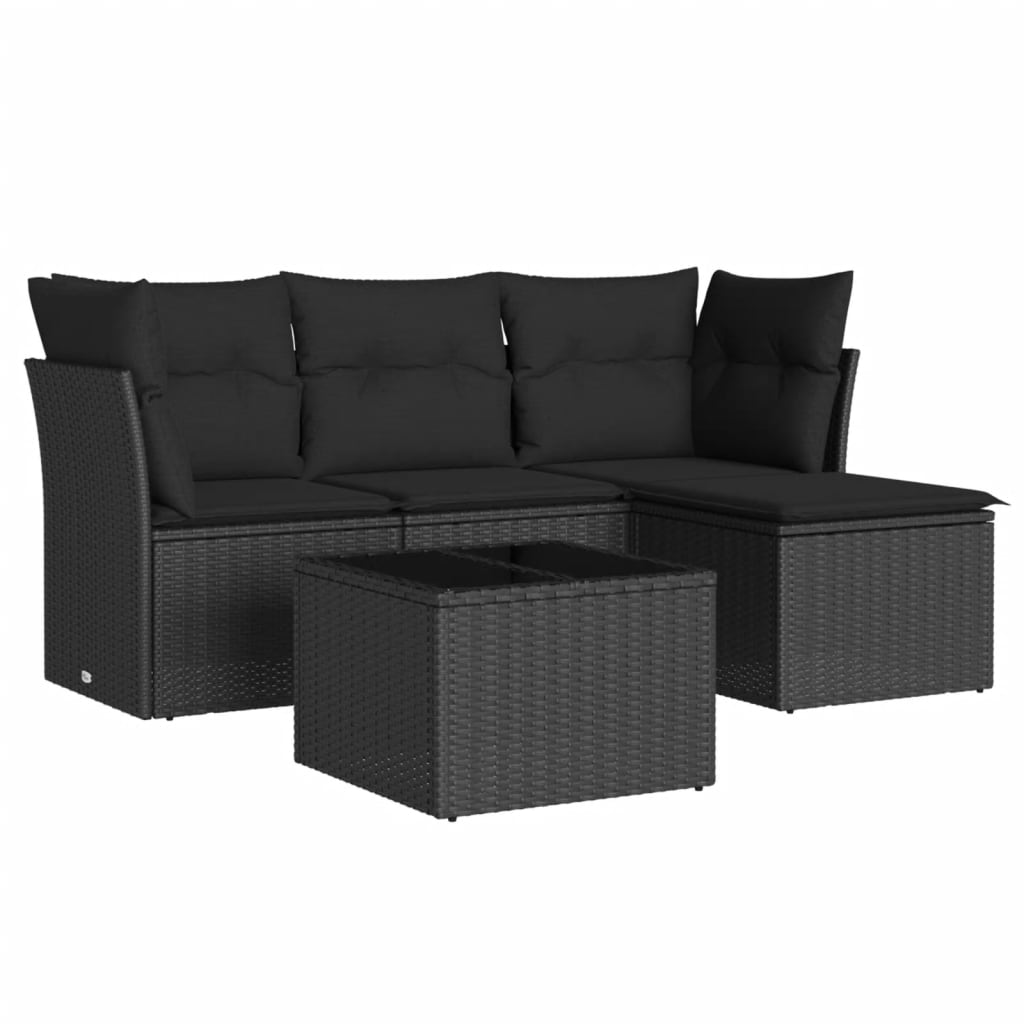 Set mobilier de grădină cu perne, 5 piese, negru, poliratan GartenMobel Dekor