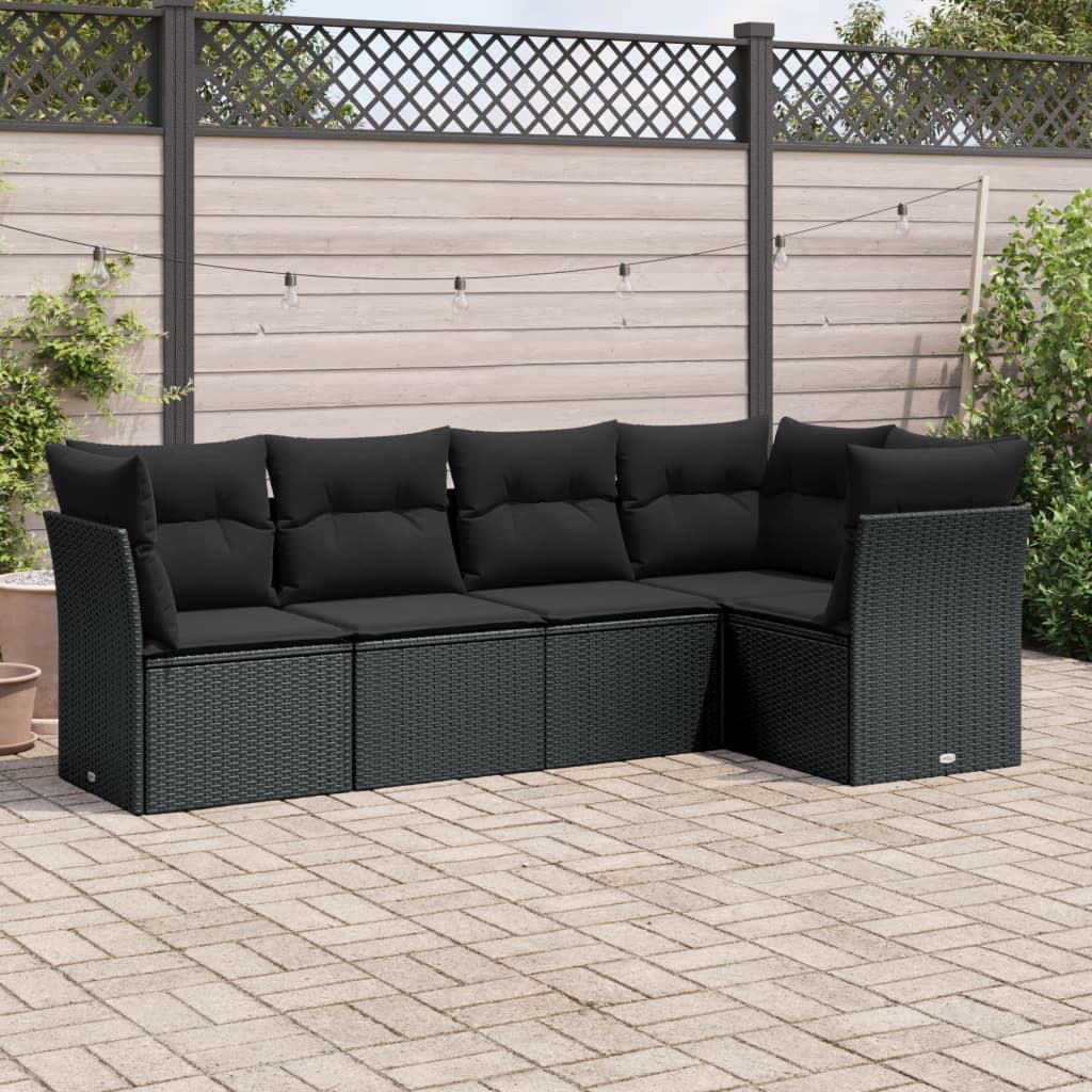 Set mobilier de grădină cu perne, 5 piese, negru, poliratan GartenMobel Dekor