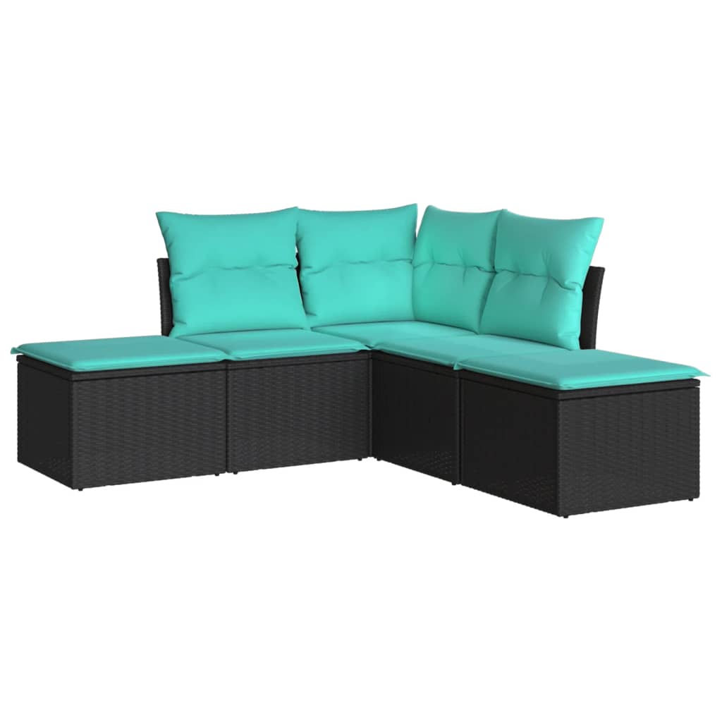 Set mobilier de grădină cu perne, 5 piese, negru, poliratan GartenMobel Dekor