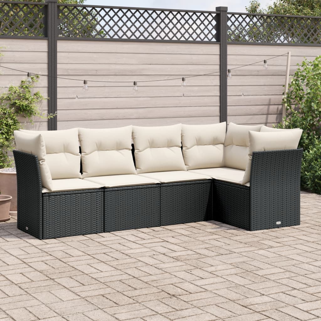 Set mobilier de grădină cu perne, 5 piese, negru, poliratan GartenMobel Dekor