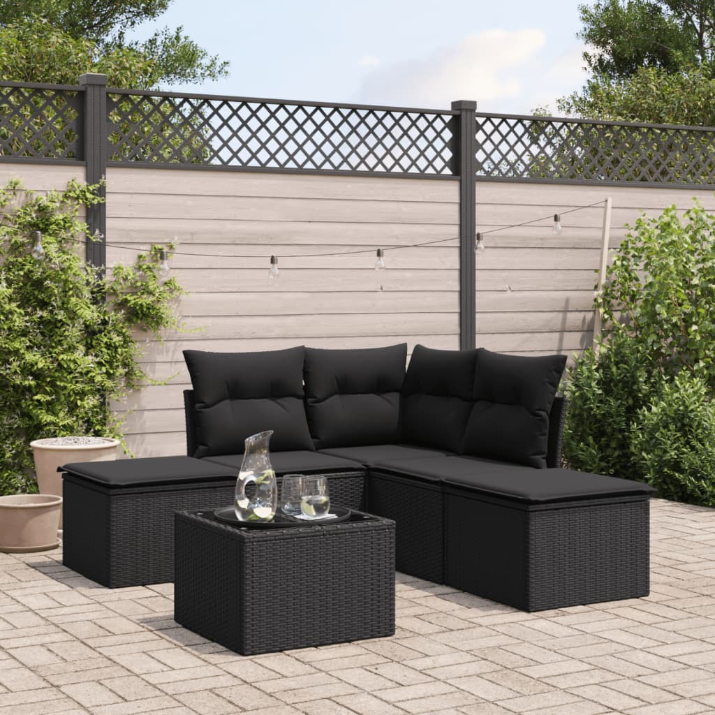 Set mobilier de grădină cu perne, 6 piese, negru, poliratan GartenMobel Dekor