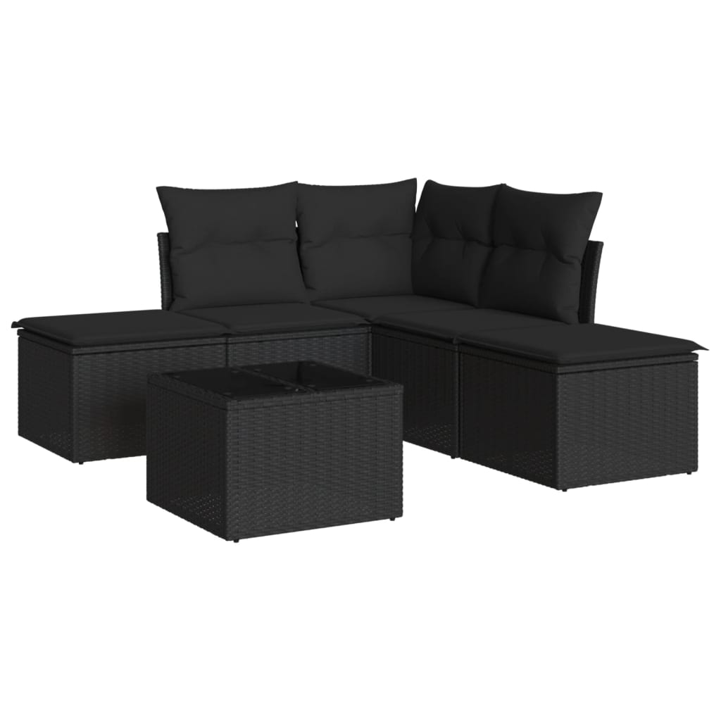 Set mobilier de grădină cu perne, 6 piese, negru, poliratan GartenMobel Dekor