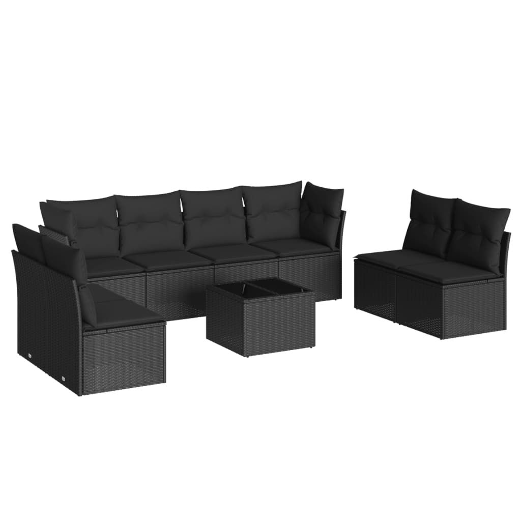 Set mobilier de grădină cu perne, 9 piese, negru, poliratan GartenMobel Dekor