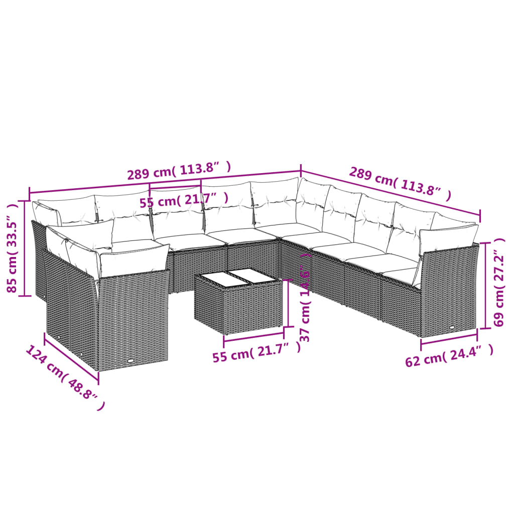 Set canapele de grădină, 12 piese, cu perne, negru, poliratan GartenMobel Dekor