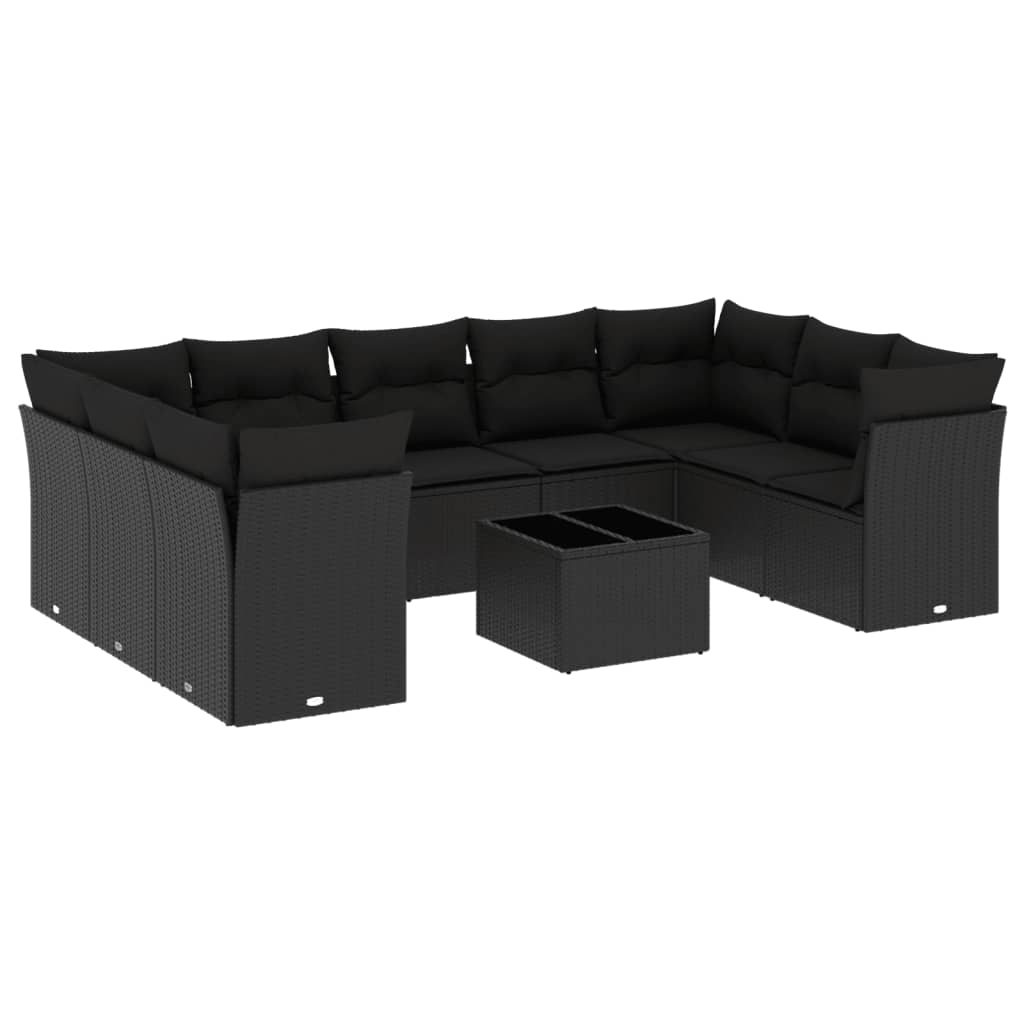 Set canapele de grădină cu perne, 10 piese, negru, poliratan GartenMobel Dekor