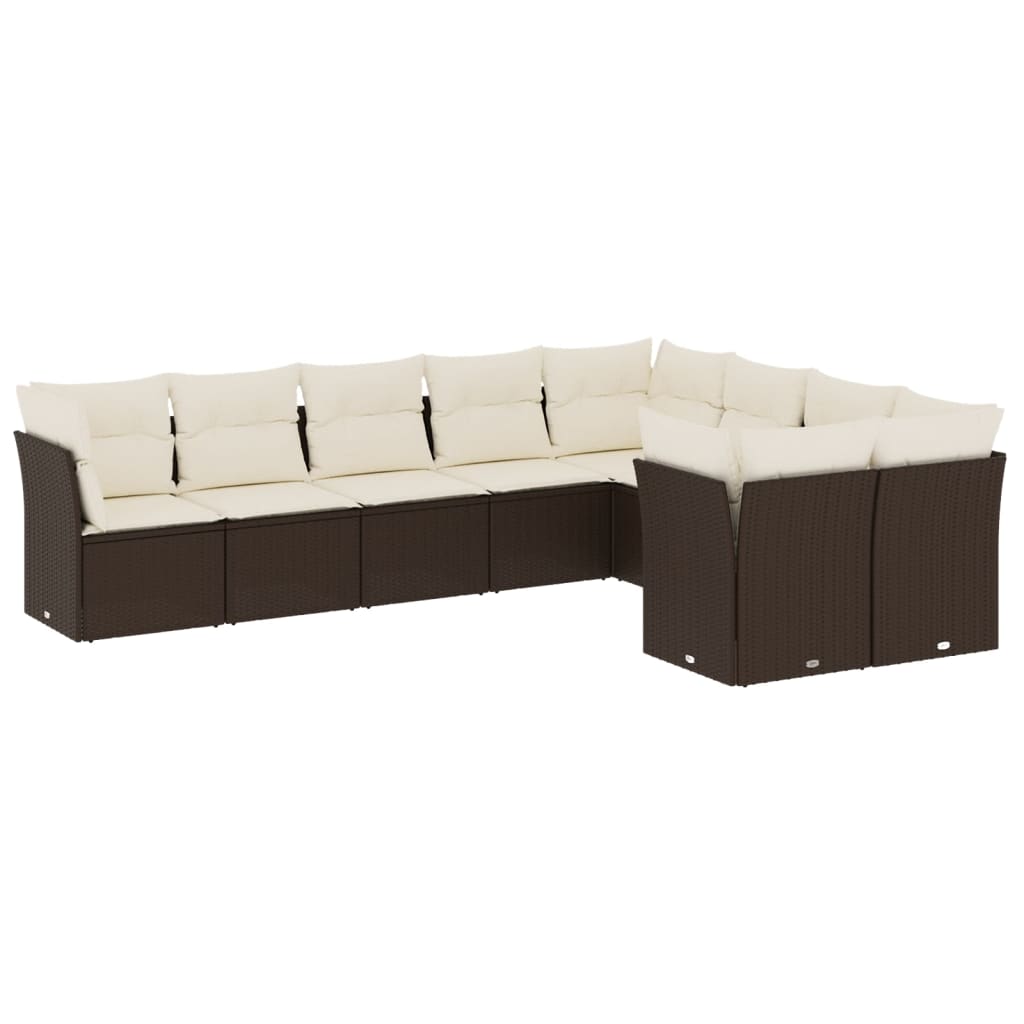 Set canapele de grădină cu perne, 9 piese, maro, poliratan GartenMobel Dekor