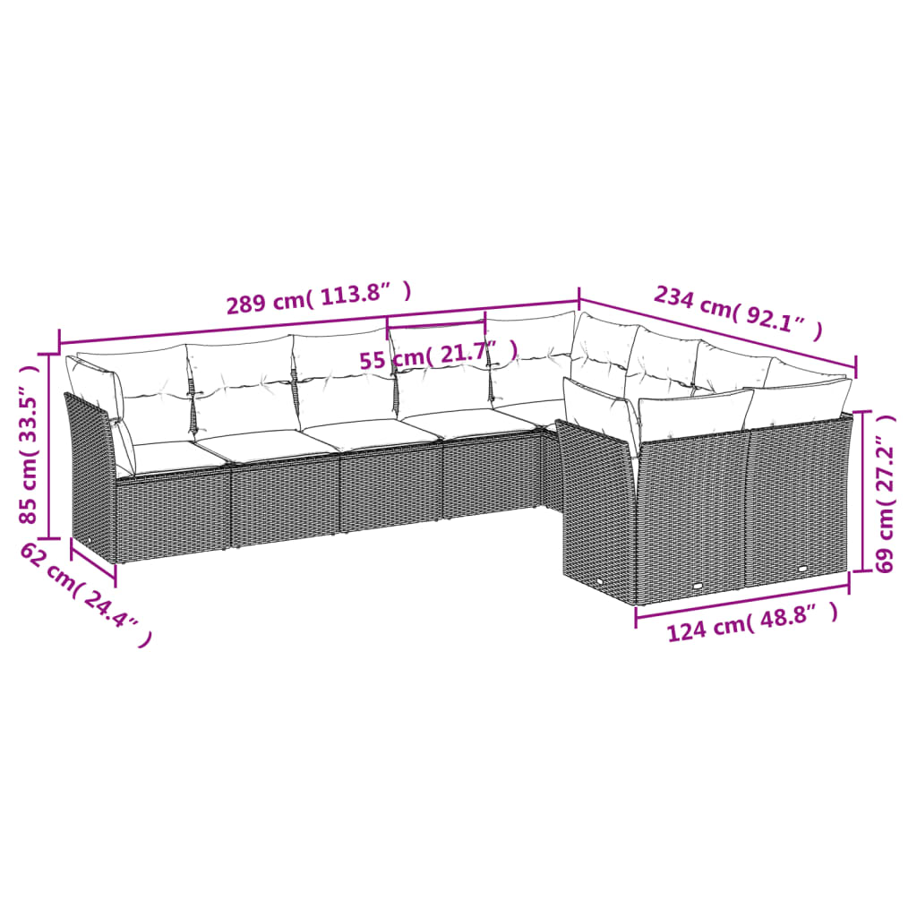 Set canapele de grădină cu perne, 9 piese, maro, poliratan GartenMobel Dekor