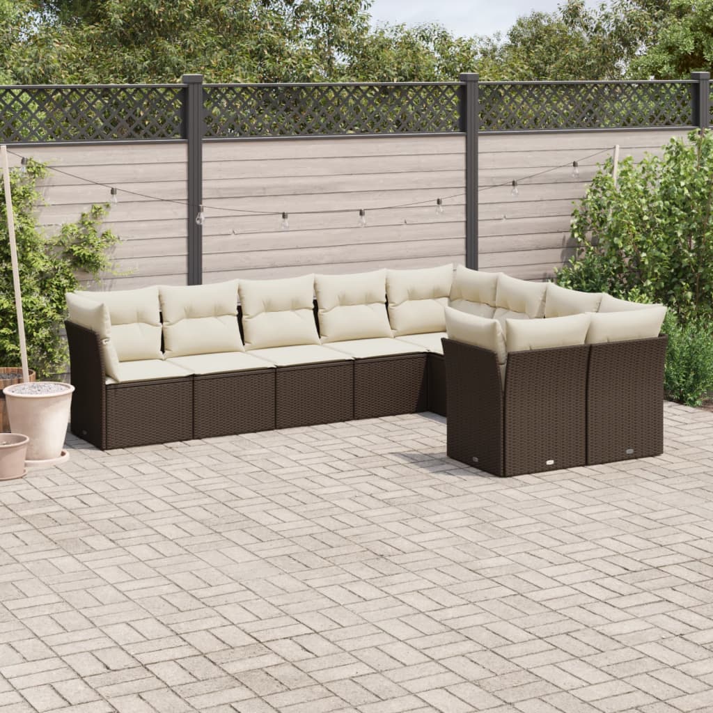 Set canapele de grădină cu perne, 9 piese, maro, poliratan GartenMobel Dekor