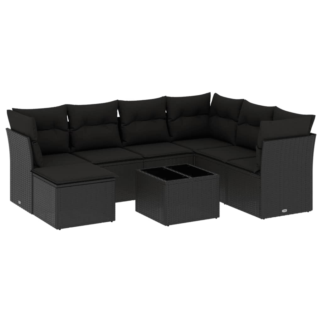 Set mobilier de grădină cu perne, 8 piese, negru, poliratan GartenMobel Dekor
