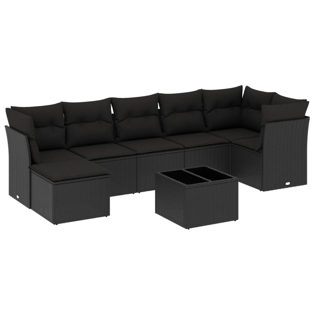 Set mobilier de grădină cu perne, 8 piese, negru, poliratan GartenMobel Dekor