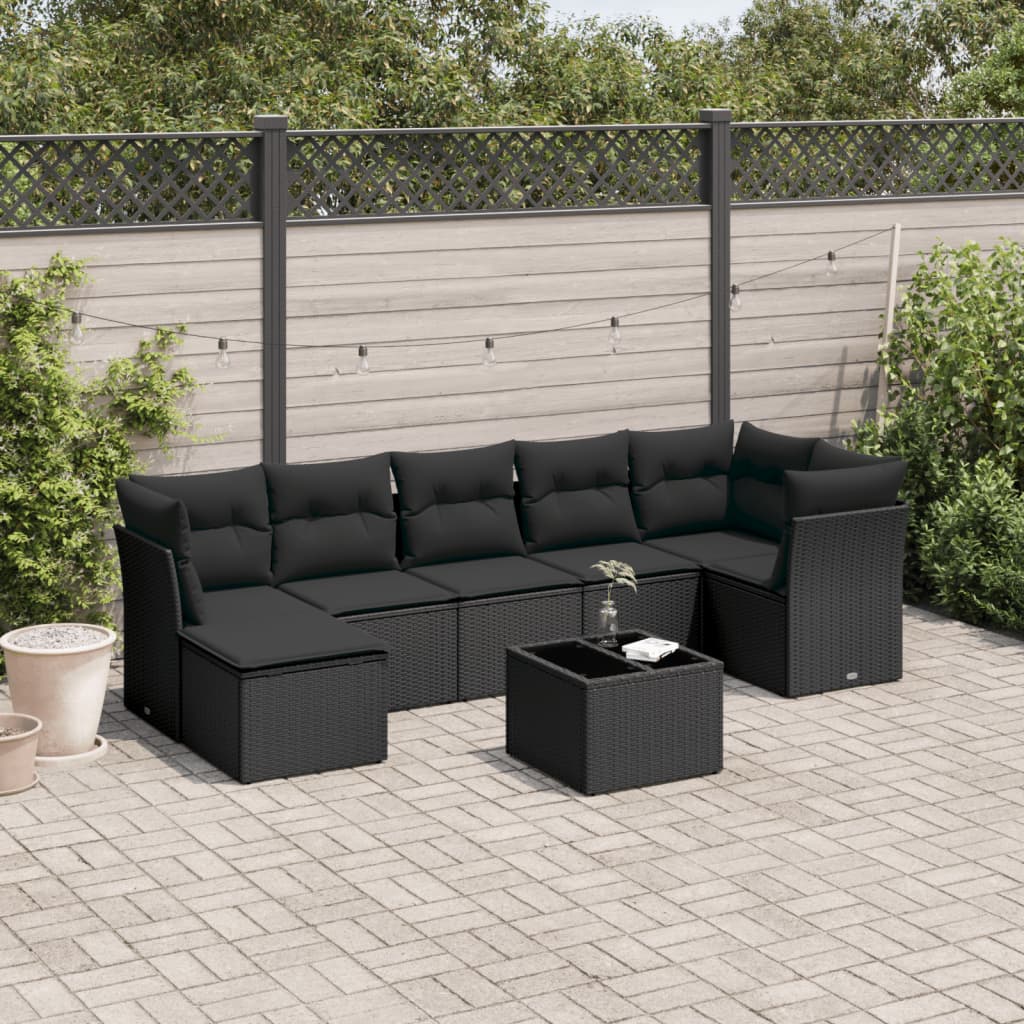 Set mobilier de grădină cu perne, 8 piese, negru, poliratan GartenMobel Dekor