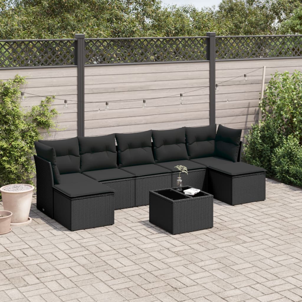 Set mobilier de grădină cu perne, 8 piese, negru, poliratan GartenMobel Dekor