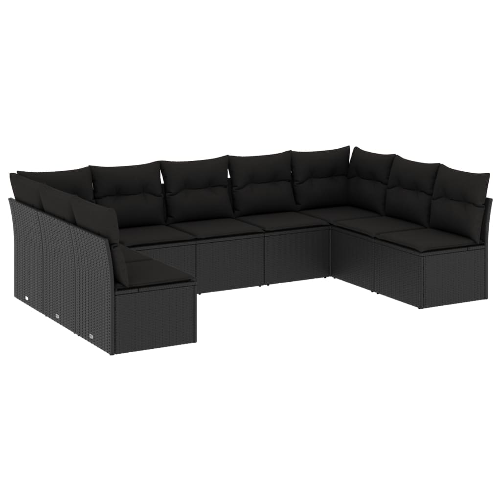 Set mobilier de grădină cu perne, 9 piese, negru, poliratan GartenMobel Dekor