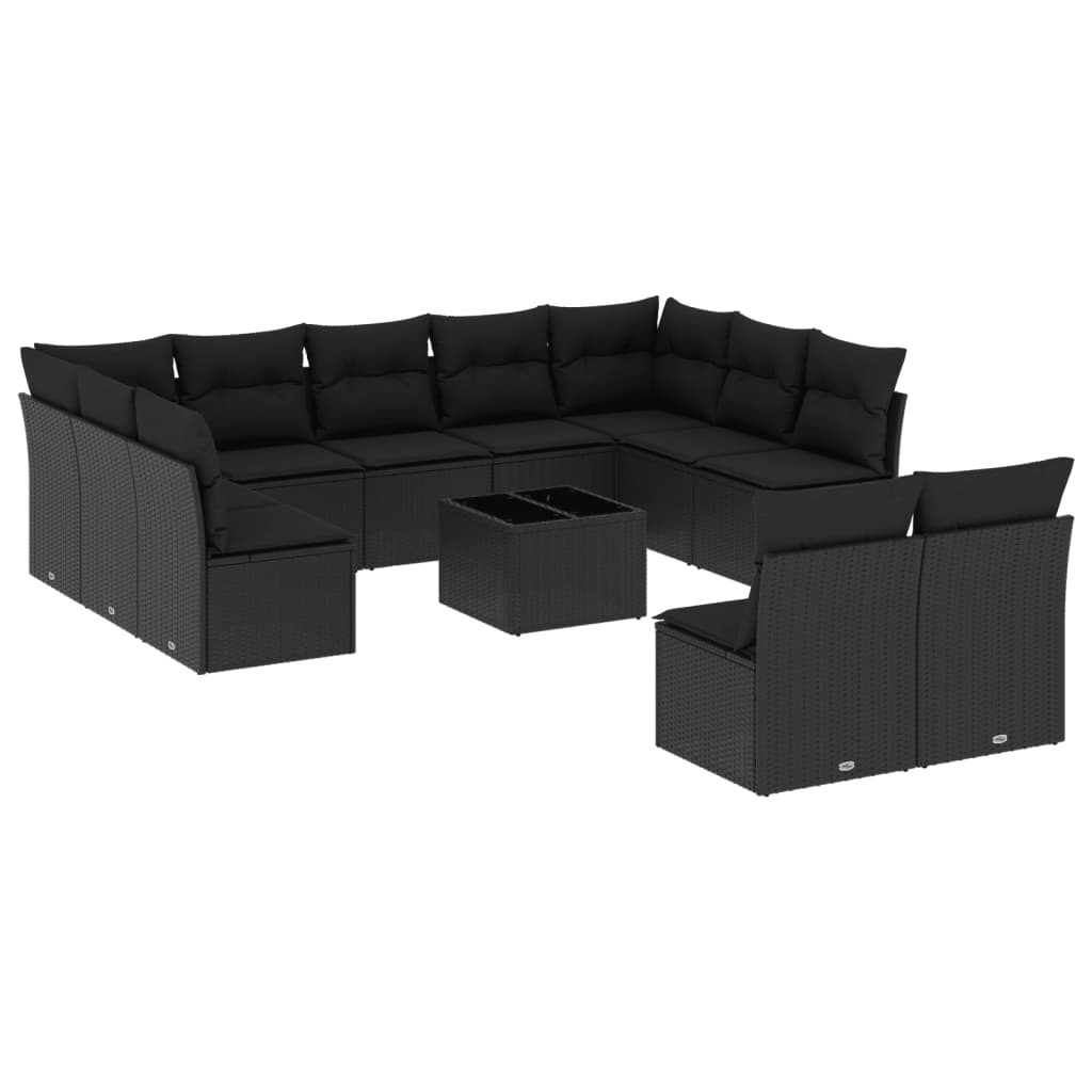 Set canapele de grădină, 12 piese, cu perne, negru, poliratan GartenMobel Dekor