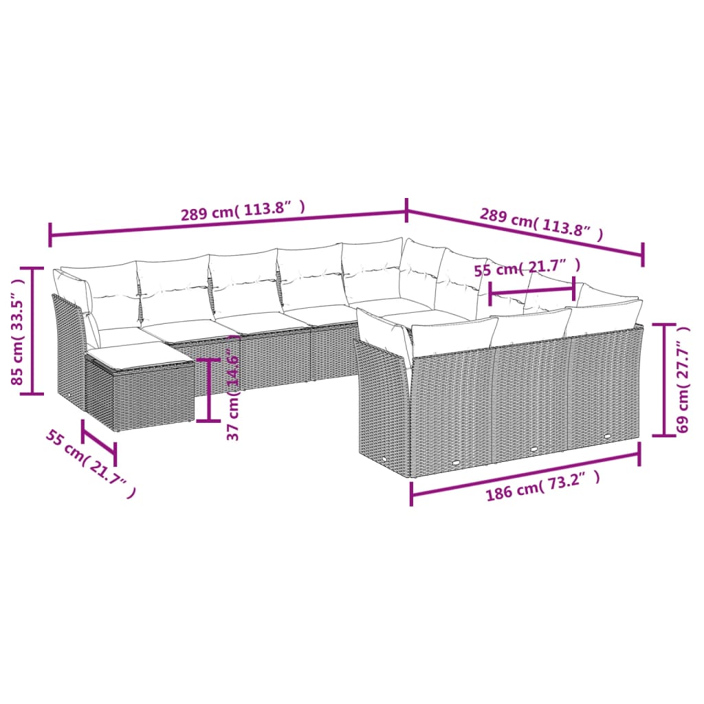 Set canapele de grădină, 12 piese, cu perne, negru, poliratan GartenMobel Dekor