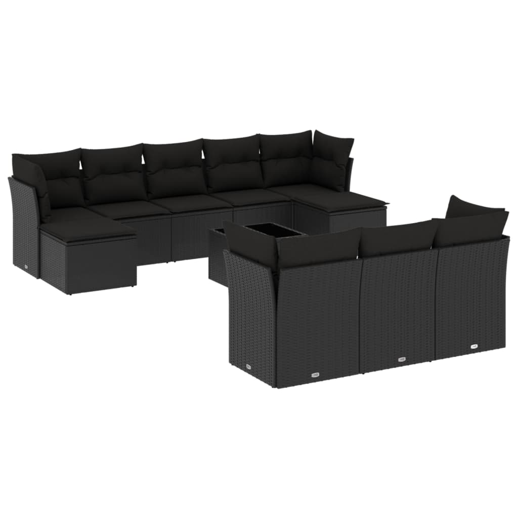 Set canapele de grădină cu perne, 11 piese, negru, poliratan GartenMobel Dekor