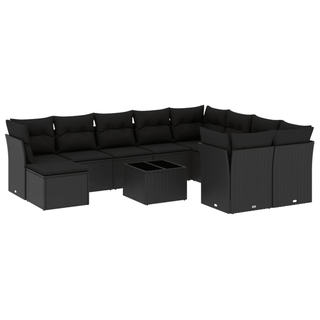 Set canapele de grădină cu perne, 11 piese, negru, poliratan GartenMobel Dekor