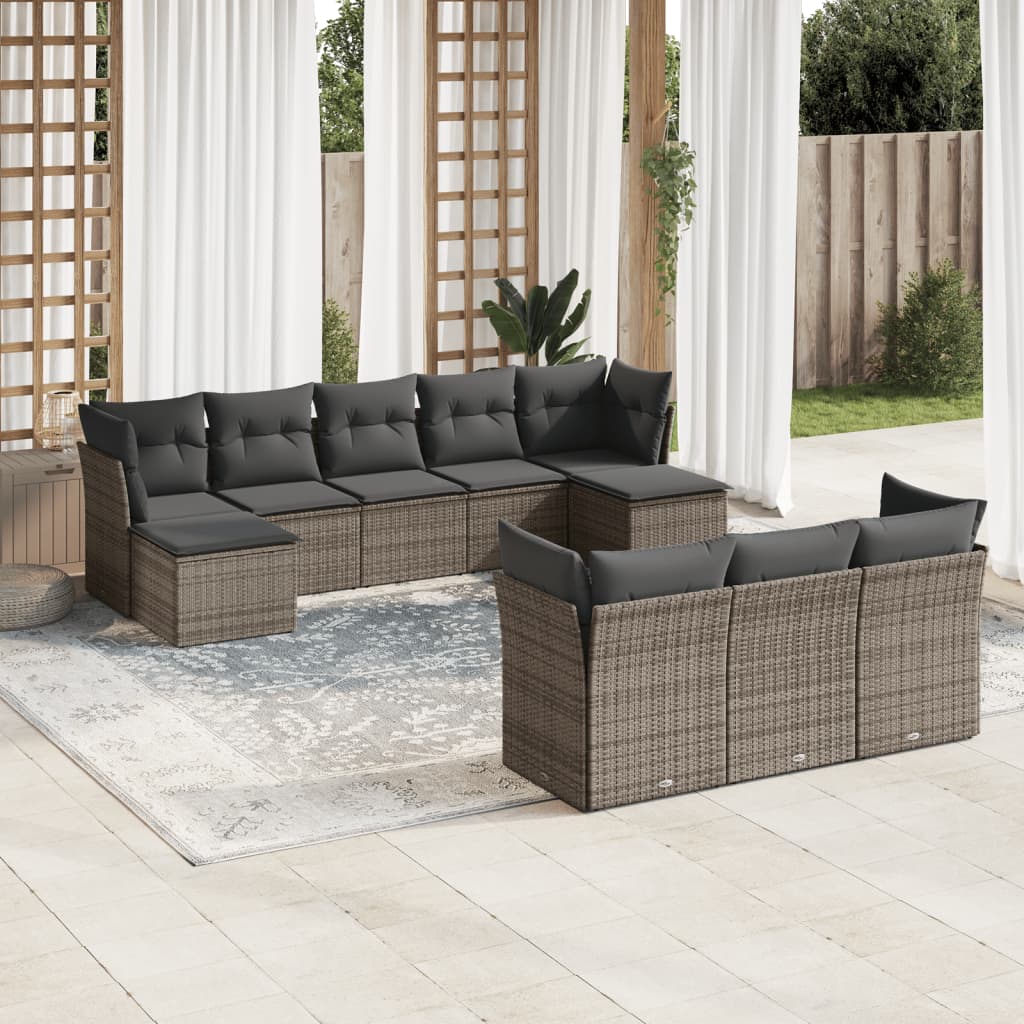 Set mobilier de grădină cu perne, 10 piese, gri, poliratan GartenMobel Dekor
